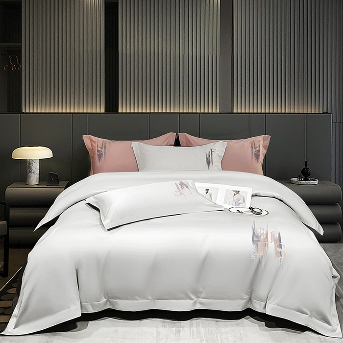 洽想家 2025新款100支长绒棉刺绣四件套--时光痕迹 时光痕迹-皓月白