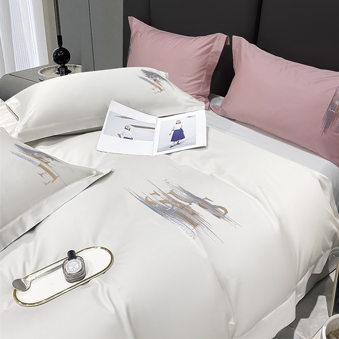 91家纺网 家纺一手货源 找家纺 洽想家 2025新款100支长绒棉刺绣四件套--时光痕迹 时光痕迹-皓月白