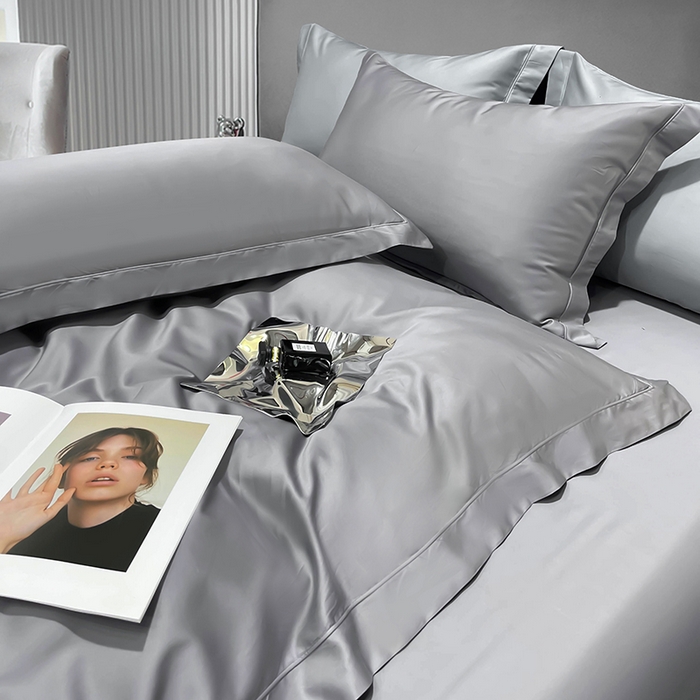 91家纺网 家纺一手货源 找家纺 洽想家 2025新款100支新疆长绒棉纯色埋绳款四件套 高级灰