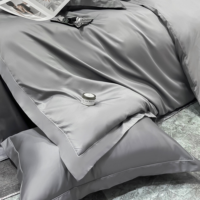 91家纺网 家纺一手货源 找家纺 洽想家 2025新款100支新疆长绒棉纯色埋绳款四件套 高级灰