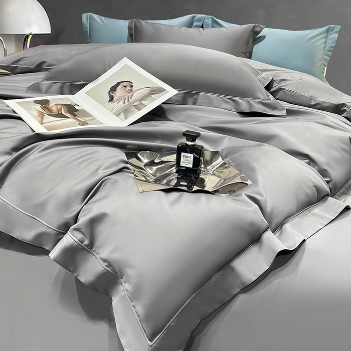 91家纺网 家纺一手货源 找家纺 洽想家 2025新款100支新疆长绒棉纯色埋绳款四件套 高级灰