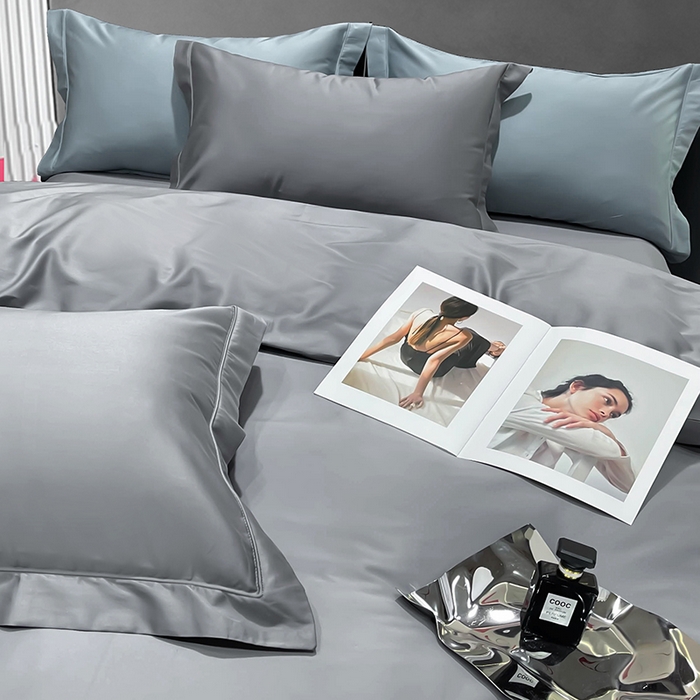 91家纺网 家纺一手货源 找家纺 洽想家 2025新款100支新疆长绒棉纯色埋绳款四件套 高级灰