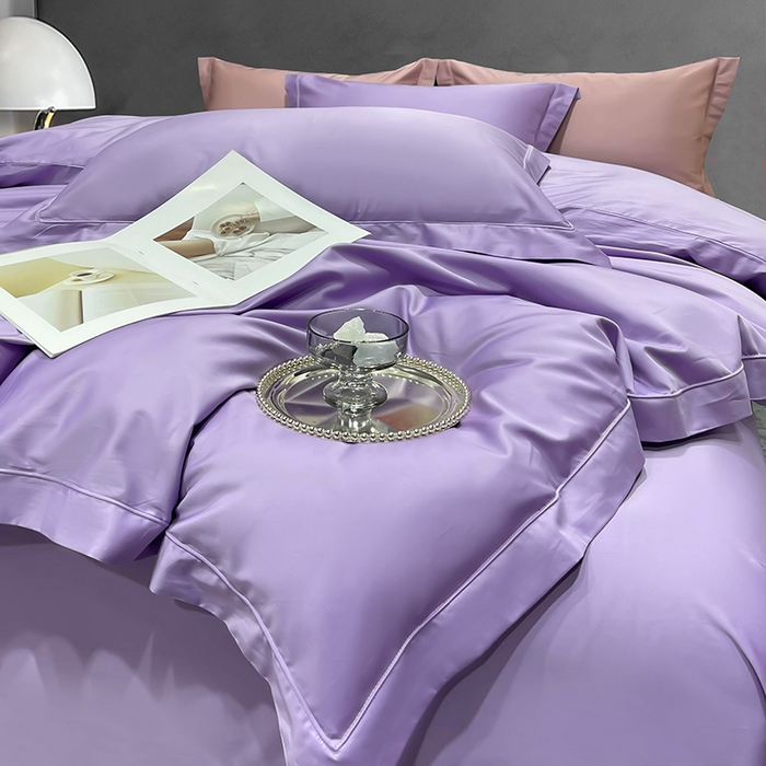 91家纺网 家纺一手货源 找家纺 洽想家 2025新款100支新疆长绒棉纯色埋绳款四件套 罗兰紫