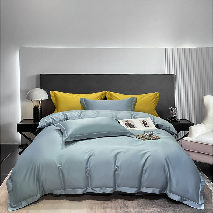 洽想家 2025新款100支新疆长绒棉纯色埋绳款四件套 浅石蓝