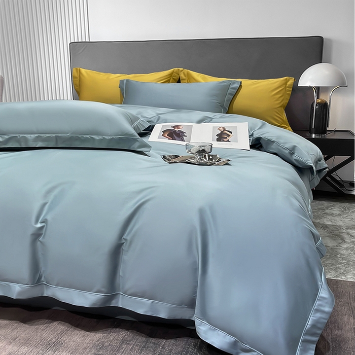 91家纺网 家纺一手货源 找家纺 洽想家 2025新款100支新疆长绒棉纯色埋绳款四件套 浅石蓝