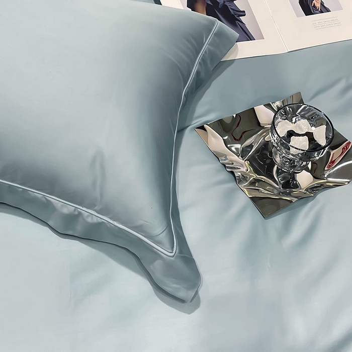 91家纺网 家纺一手货源 找家纺 洽想家 2025新款100支新疆长绒棉纯色埋绳款四件套 浅石蓝