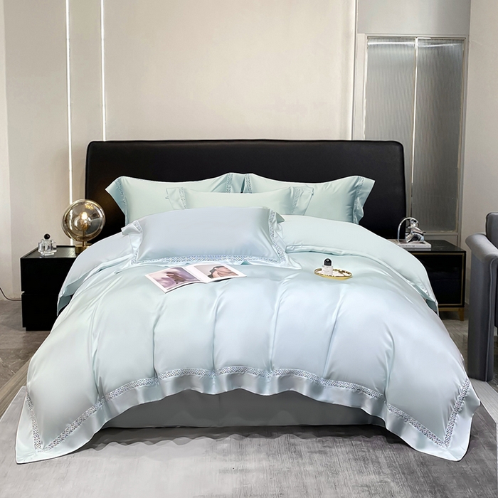 91家纺网 家纺一手货源 找家纺 洽想家 2025新款80支天丝镂空瑾系列四件套 瑾-玛瑙绿