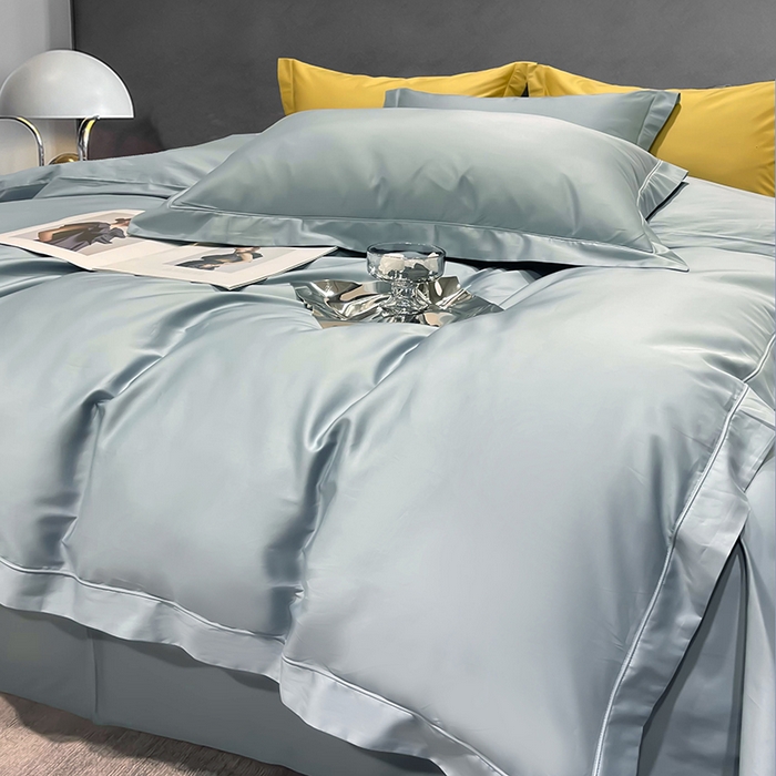 91家纺网 家纺一手货源 找家纺 洽想家 2025新款100支新疆长绒棉纯色埋绳款四件套 浅石蓝