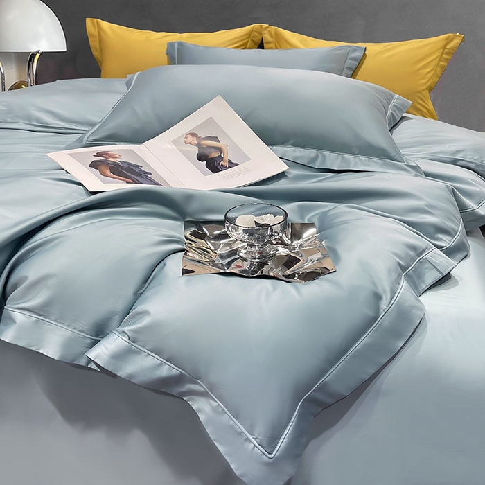 91家纺网 家纺一手货源 找家纺 洽想家 2025新款100支新疆长绒棉纯色埋绳款四件套 浅石蓝