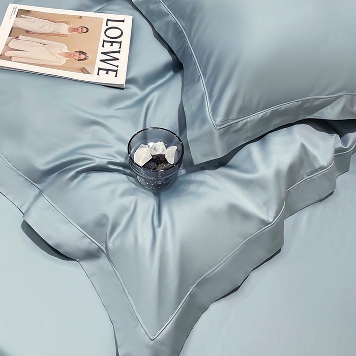 91家纺网 家纺一手货源 找家纺 洽想家 2025新款100支新疆长绒棉纯色埋绳款四件套 浅石蓝