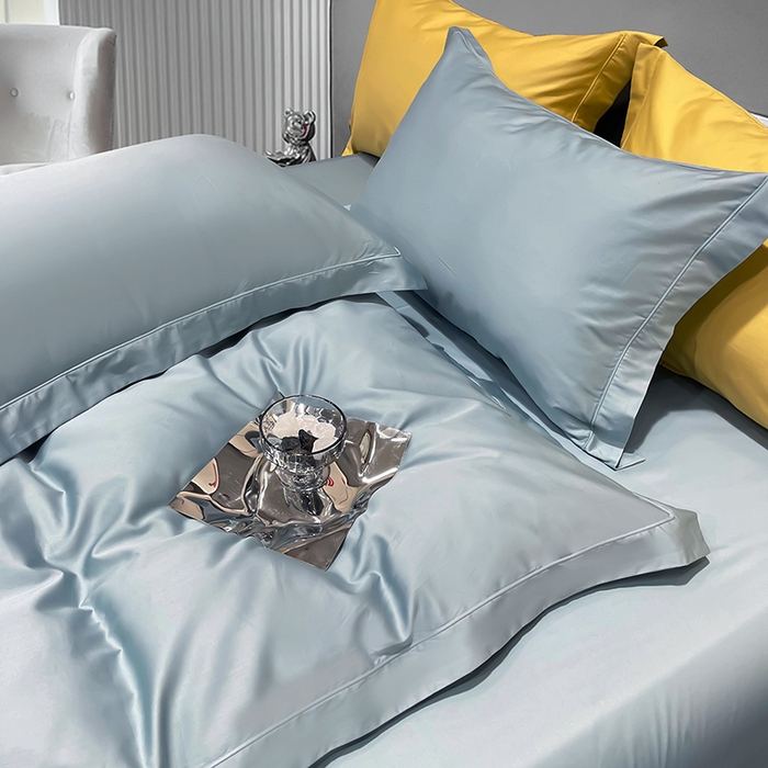 91家纺网 家纺一手货源 找家纺 洽想家 2025新款100支新疆长绒棉纯色埋绳款四件套 浅石蓝