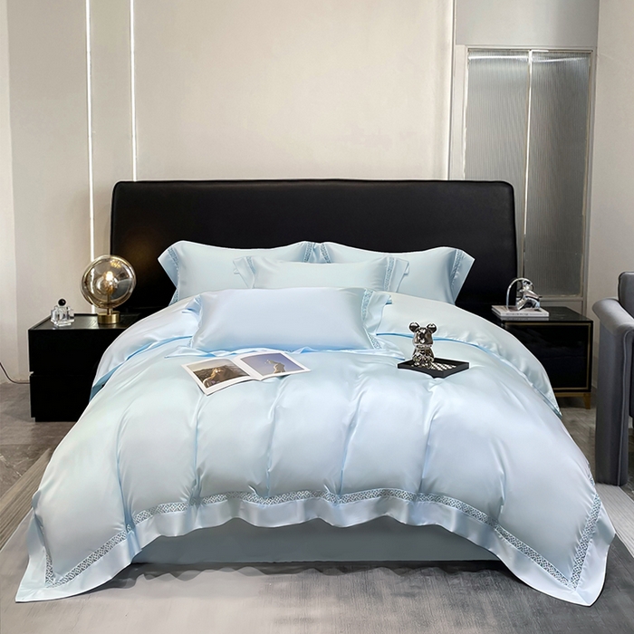 91家纺网 家纺一手货源 找家纺 洽想家 2025新款80支天丝镂空瑾系列四件套 瑾-天空蓝