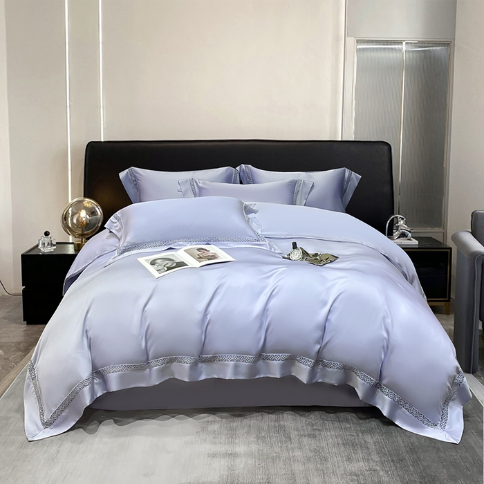 91家纺网 家纺一手货源 找家纺 洽想家 2025新款80支天丝镂空瑾系列四件套 瑾-微紫