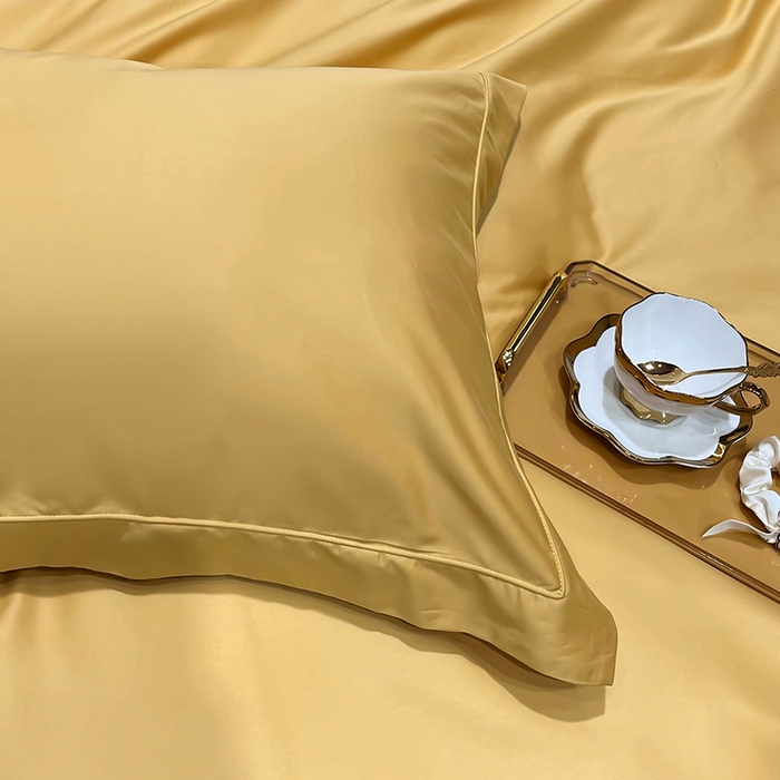 91家纺网 家纺一手货源 找家纺 洽想家 2025新款100支新疆长绒棉纯色埋绳款四件套 拾光-秋月黄