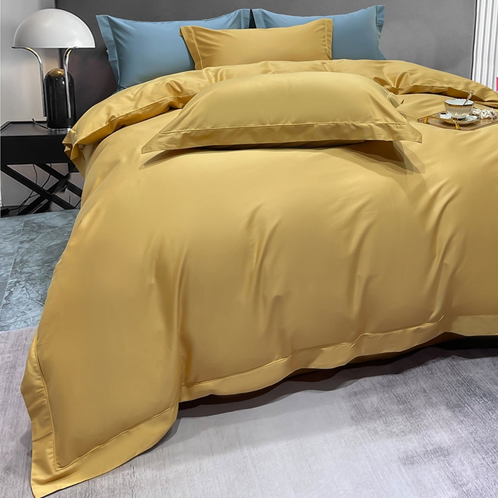 91家纺网 家纺一手货源 找家纺 洽想家 2025新款100支新疆长绒棉纯色埋绳款四件套 拾光-秋月黄