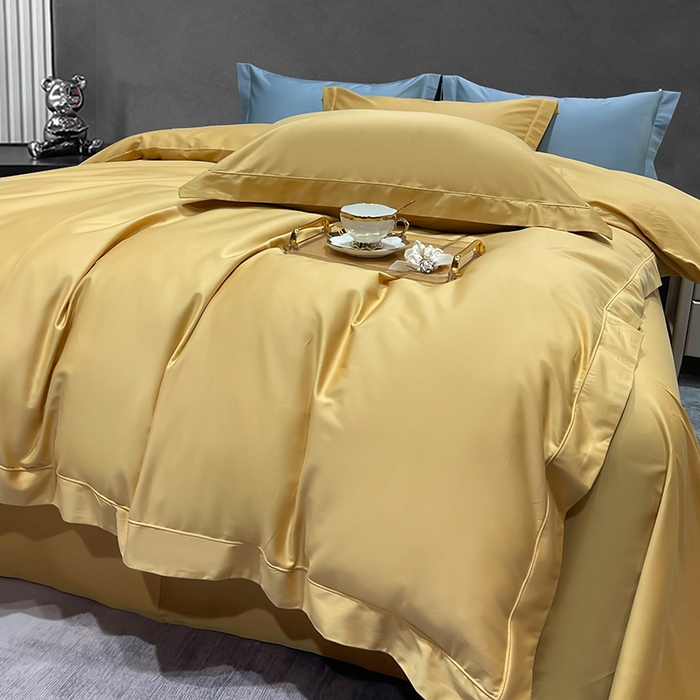 91家纺网 家纺一手货源 找家纺 洽想家 2025新款100支新疆长绒棉纯色埋绳款四件套 拾光-秋月黄