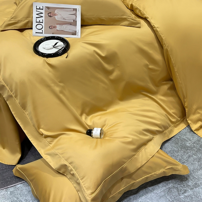 91家纺网 家纺一手货源 找家纺 洽想家 2025新款100支新疆长绒棉纯色埋绳款四件套 拾光-秋月黄