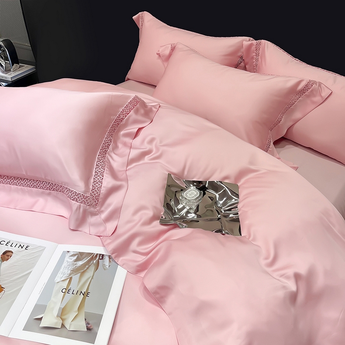 91家纺网 家纺一手货源 找家纺 洽想家 2025新款80支天丝镂空瑾系列四件套 瑾-北欧粉