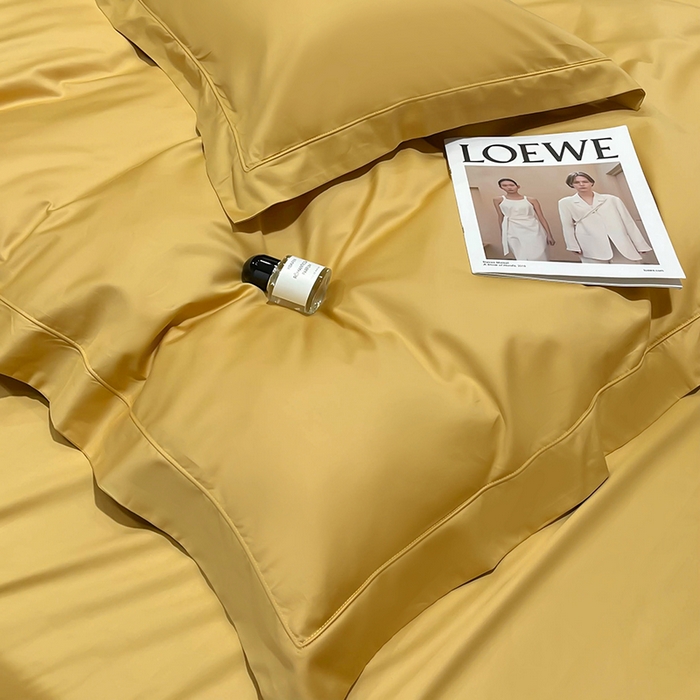 91家纺网 家纺一手货源 找家纺 洽想家 2025新款100支新疆长绒棉纯色埋绳款四件套 拾光-秋月黄