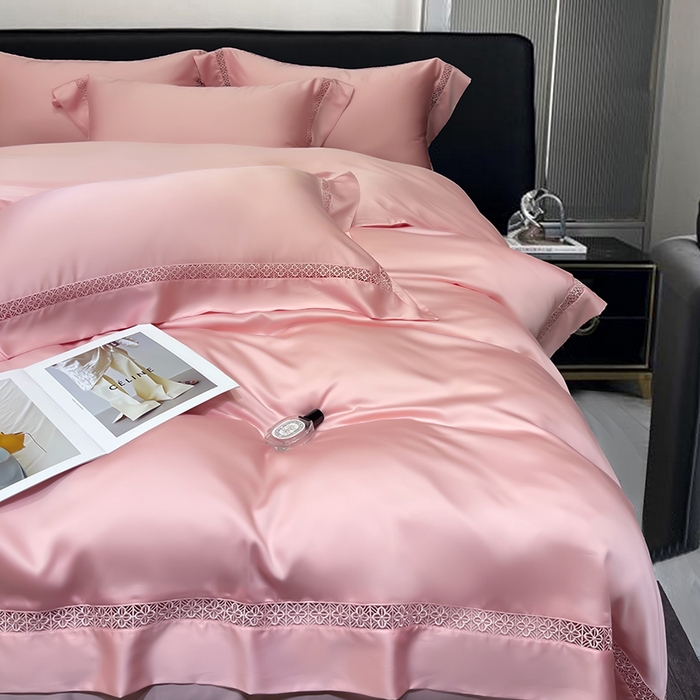 91家纺网 家纺一手货源 找家纺 洽想家 2025新款80支天丝镂空瑾系列四件套 瑾-北欧粉