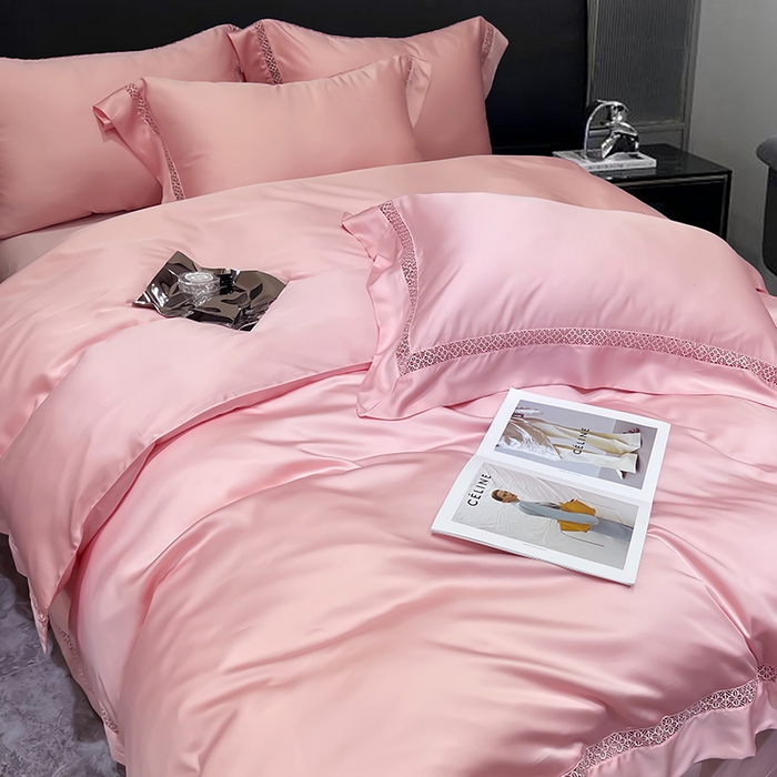 91家纺网 家纺一手货源 找家纺 洽想家 2025新款80支天丝镂空瑾系列四件套 瑾-北欧粉