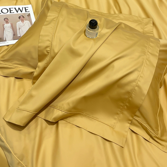 91家纺网 家纺一手货源 找家纺 洽想家 2025新款100支新疆长绒棉纯色埋绳款四件套 拾光-秋月黄