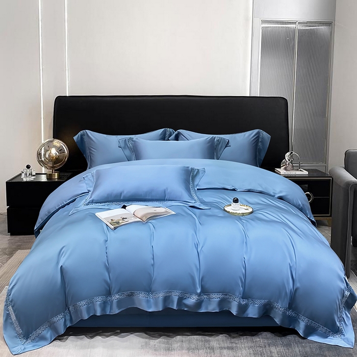 洽想家 2025新款80支天丝镂空瑾系列四件套 瑾-地中蓝