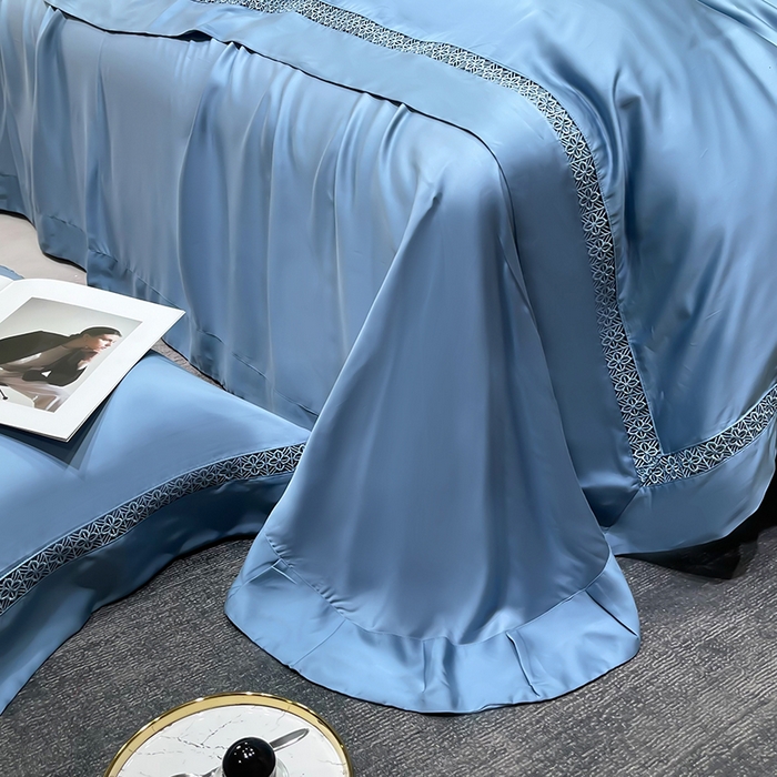 91家纺网 家纺一手货源 找家纺 洽想家 2025新款80支天丝镂空瑾系列四件套 瑾-地中蓝