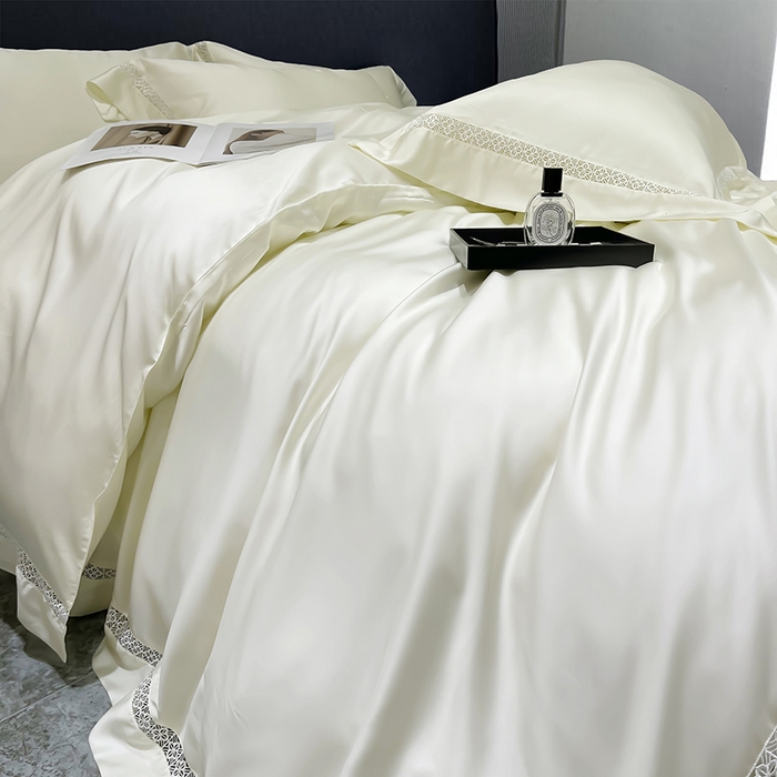 91家纺网 家纺一手货源 找家纺 洽想家 2025新款80支天丝镂空瑾系列四件套 瑾-皓月白