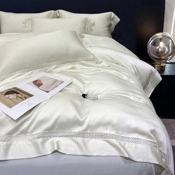 91家纺网 家纺一手货源 找家纺 洽想家 2025新款80支天丝镂空瑾系列四件套 瑾-皓月白