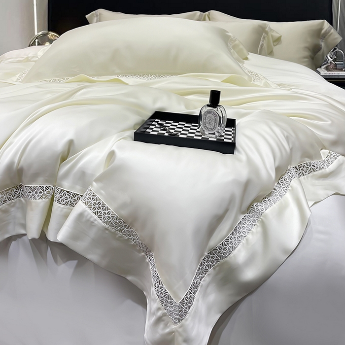 91家纺网 家纺一手货源 找家纺 洽想家 2025新款80支天丝镂空瑾系列四件套 瑾-皓月白