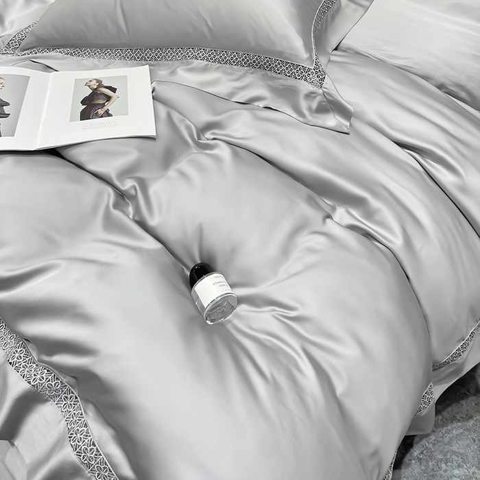 91家纺网 家纺一手货源 找家纺 洽想家 2025新款80支天丝镂空瑾系列四件套 瑾-经典灰