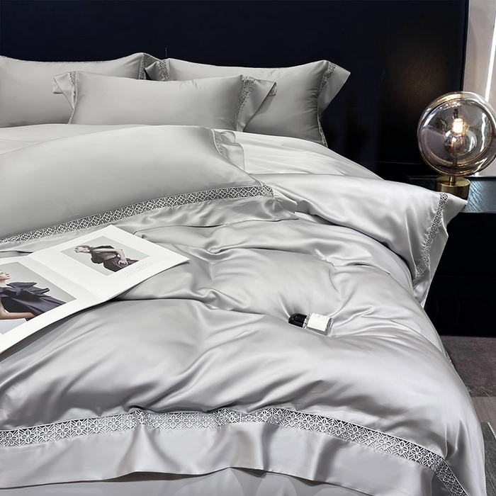 91家纺网 家纺一手货源 找家纺 洽想家 2025新款80支天丝镂空瑾系列四件套 瑾-经典灰