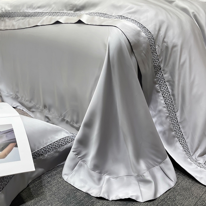 91家纺网 家纺一手货源 找家纺 洽想家 2025新款80支天丝镂空瑾系列四件套 瑾-经典灰