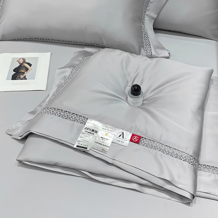 91家纺网 家纺一手货源 找家纺 洽想家 2025新款80支天丝镂空瑾系列四件套 瑾-经典灰