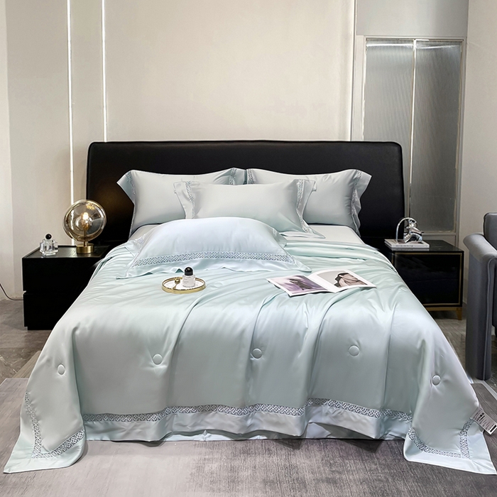 91家纺网 家纺一手货源 找家纺 洽想家 2025新款80支天丝镂空瑾系列四件套 瑾-玛瑙绿