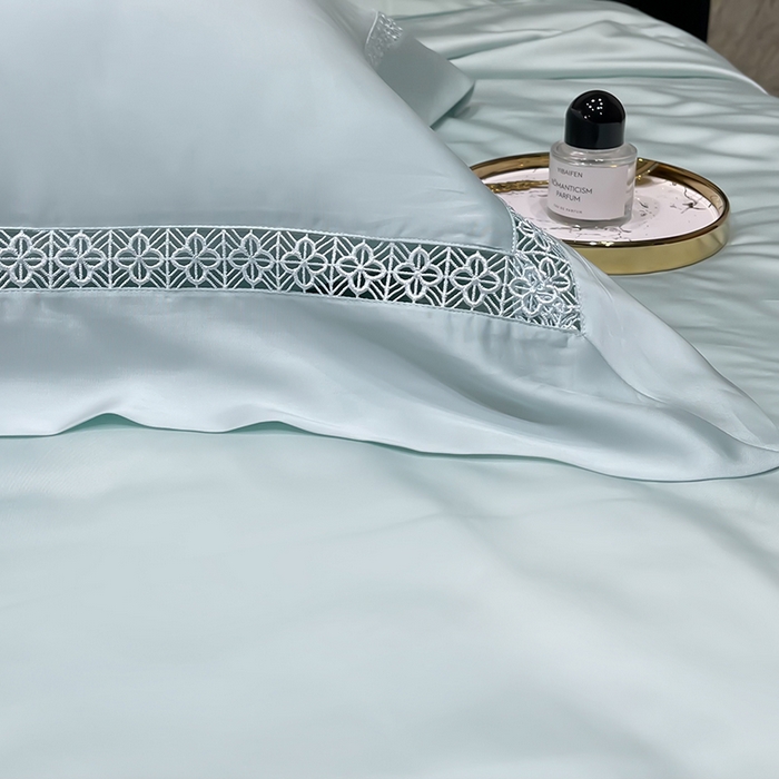 91家纺网 家纺一手货源 找家纺 洽想家 2025新款80支天丝镂空瑾系列四件套 瑾-玛瑙绿