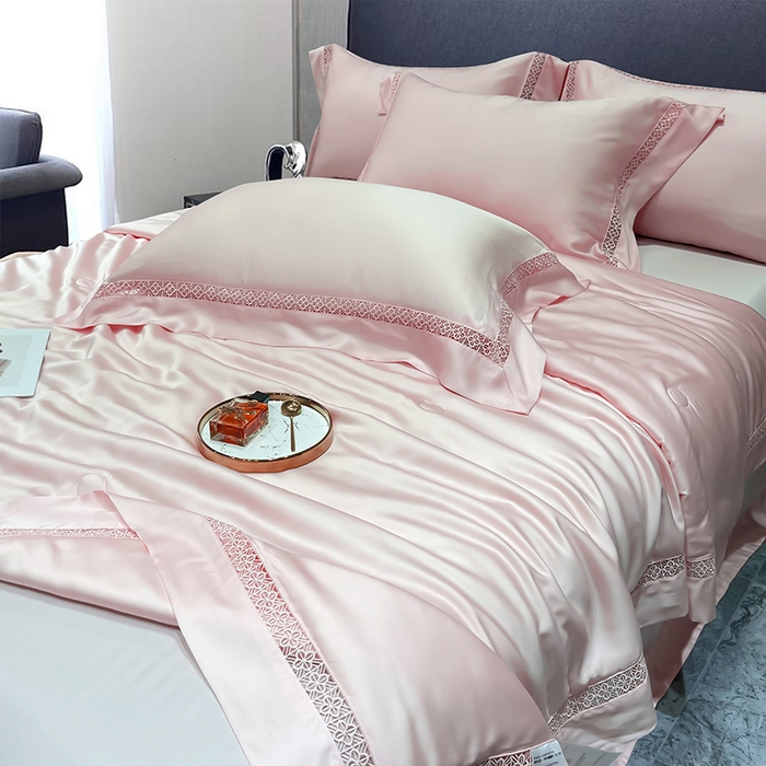 91家纺网 家纺一手货源 找家纺 洽想家 2025新款80支天丝镂空瑾系列四件套 瑾-梦粉