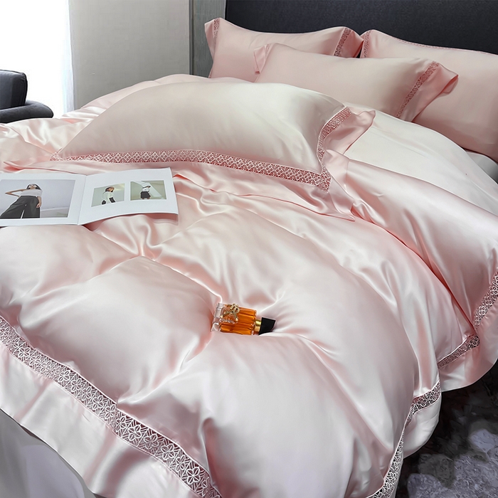 91家纺网 家纺一手货源 找家纺 洽想家 2025新款80支天丝镂空瑾系列四件套 瑾-梦粉