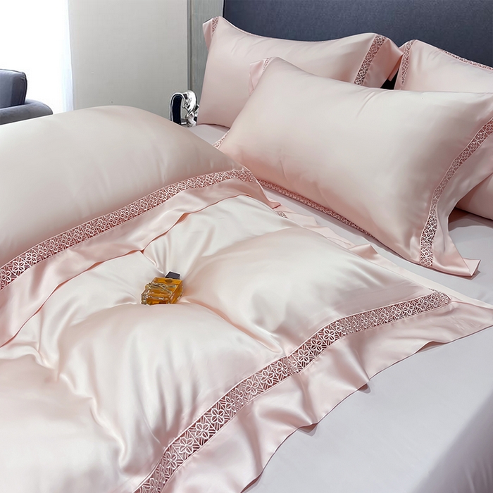 91家纺网 家纺一手货源 找家纺 洽想家 2025新款80支天丝镂空瑾系列四件套 瑾-梦粉