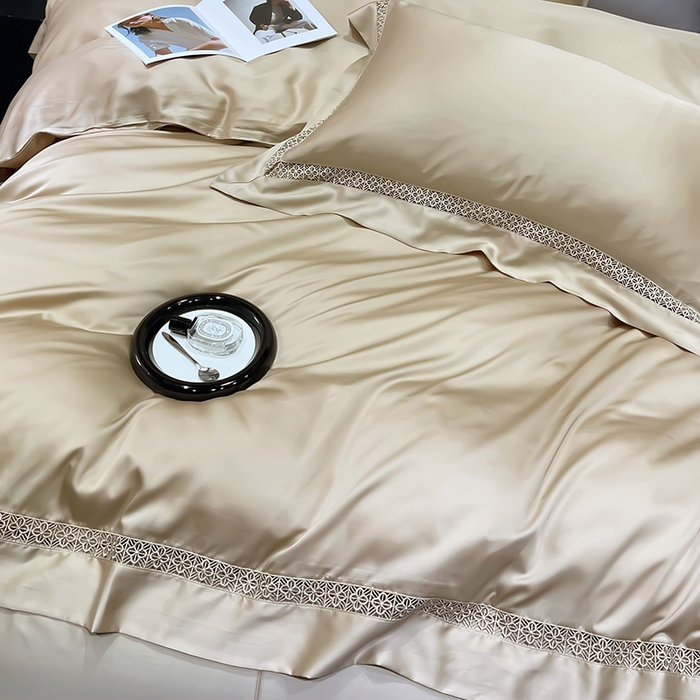 91家纺网 家纺一手货源 找家纺 洽想家 2025新款80支天丝镂空瑾系列四件套 瑾-米咖棕