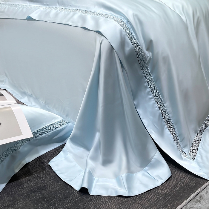 91家纺网 家纺一手货源 找家纺 洽想家 2025新款80支天丝镂空瑾系列四件套 瑾-天空蓝