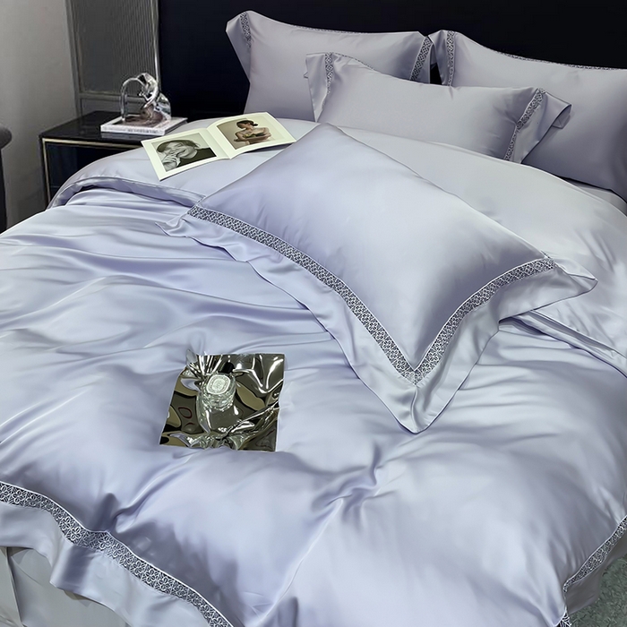 91家纺网 家纺一手货源 找家纺 洽想家 2025新款80支天丝镂空瑾系列四件套 瑾-微紫