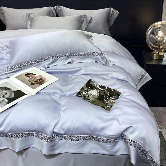 91家纺网 家纺一手货源 找家纺 洽想家 2025新款80支天丝镂空瑾系列四件套 瑾-微紫