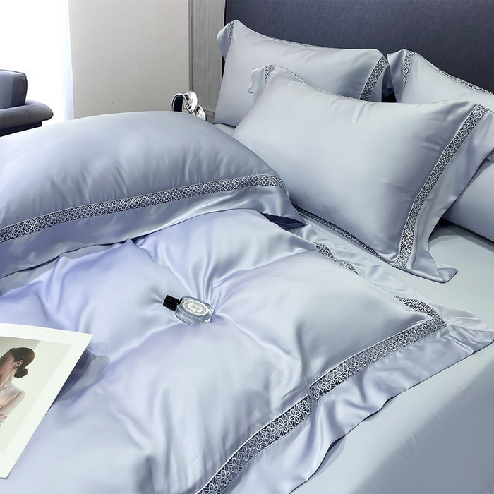 91家纺网 家纺一手货源 找家纺 洽想家 2025新款80支天丝镂空瑾系列四件套 瑾-微紫