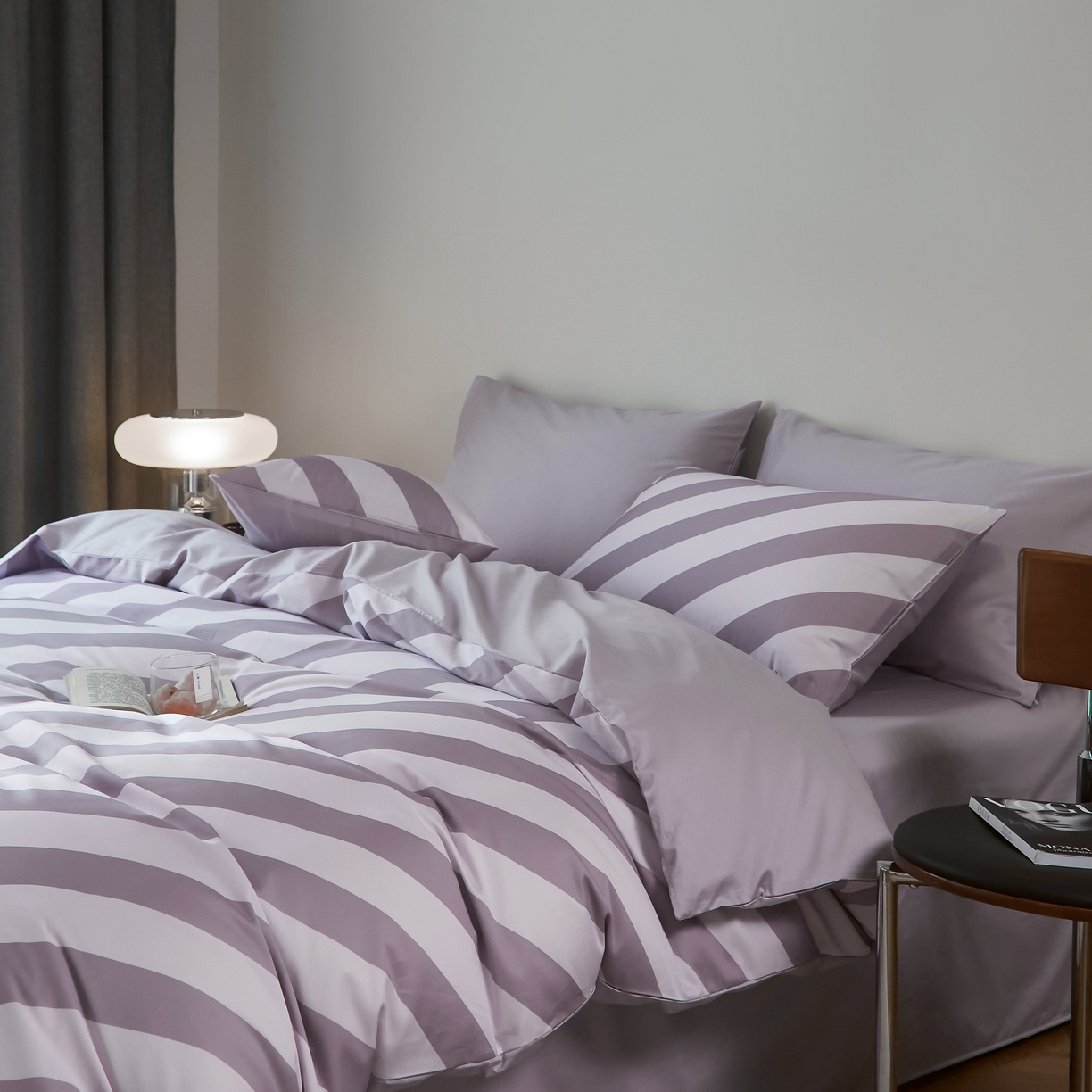 ONE TWO ONE 121 2025新款高支高密长绒棉纯棉贡缎宽缎条纹四件套-Say 晚安（标准不低于268元， 加大不低于 288元） 莫奈花园