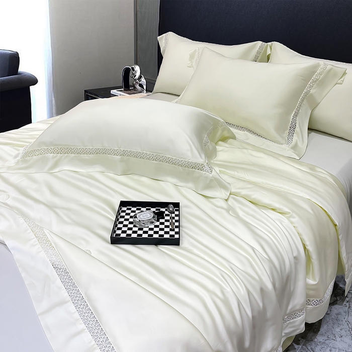 91家纺网 家纺一手货源 找家纺 洽想家 2025新款80支天丝镂空瑾系列夏被四件套 瑾-皓月白