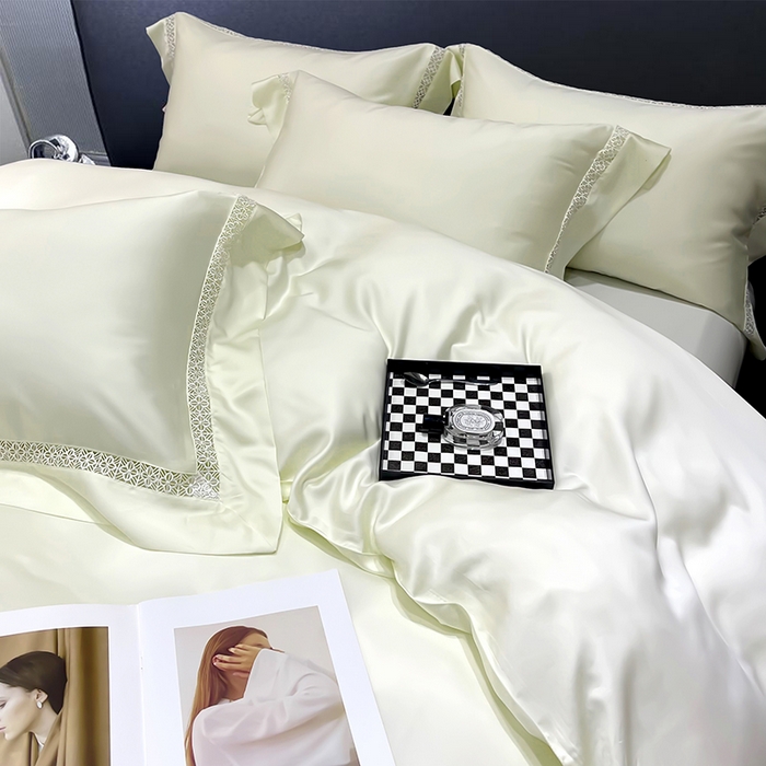 91家纺网 家纺一手货源 找家纺 洽想家 2025新款80支天丝镂空瑾系列夏被四件套 瑾-皓月白