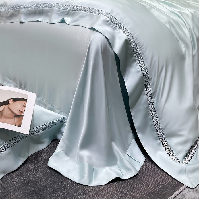 91家纺网 家纺一手货源 找家纺 洽想家 2025新款80支天丝镂空瑾系列夏被四件套 瑾-玛瑙绿