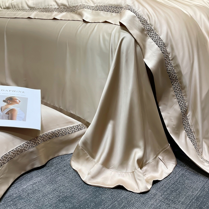 91家纺网 家纺一手货源 找家纺 洽想家 2025新款80支天丝镂空瑾系列夏被四件套 瑾-米咖棕